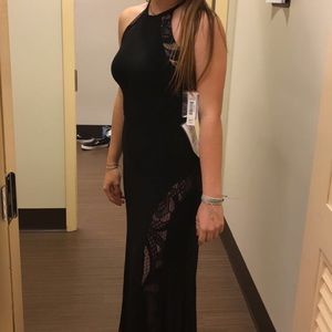 Black prom dress with lace detailing